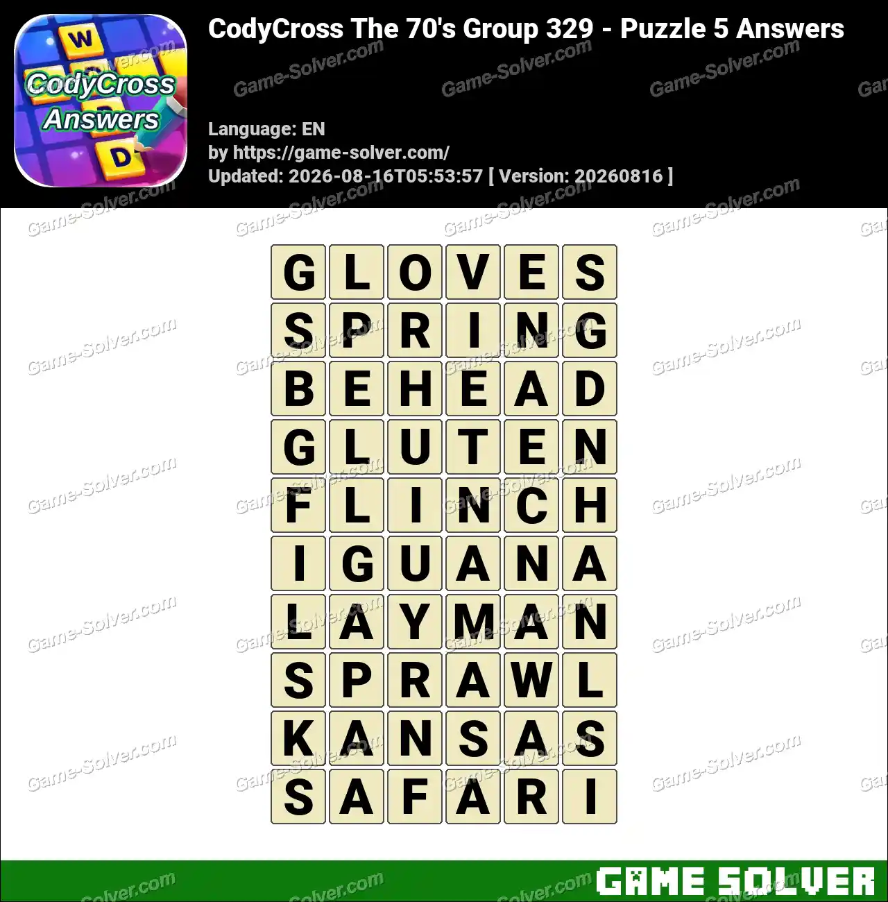 CodyCross The 70’s Group 329 – Puzzle 5 Answers